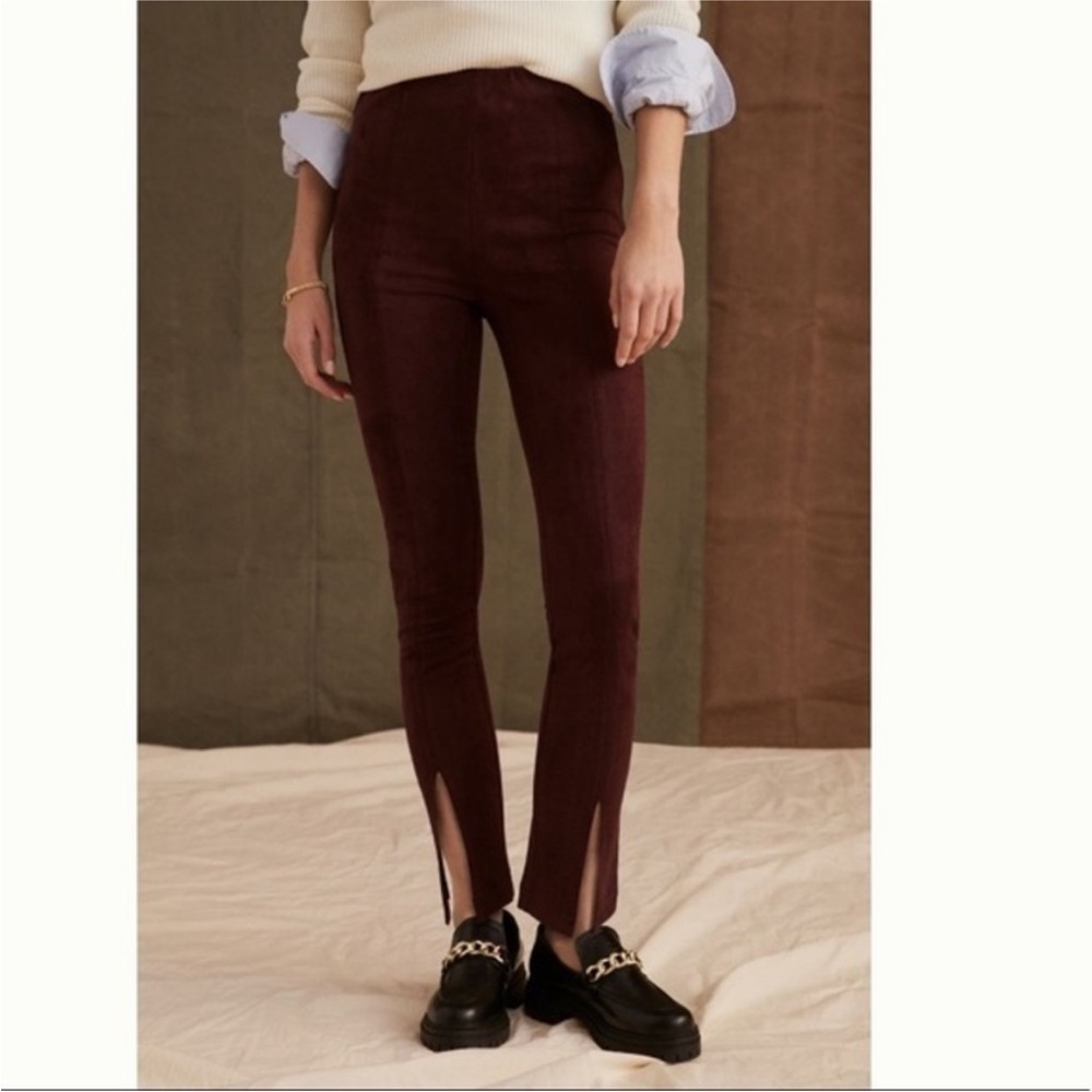 New! Anthropologie Avec Les Filles Leggings Sueded Faux Suede Maroon Pants Sz M